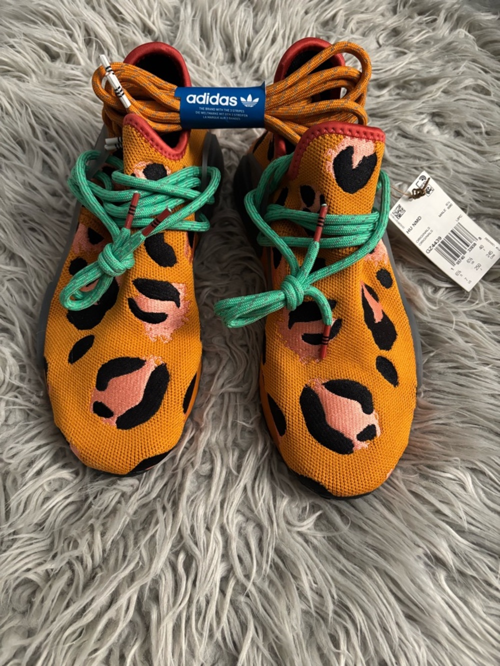 adidas Originals Orange Leopard Print Sneakers with Mint Laces by